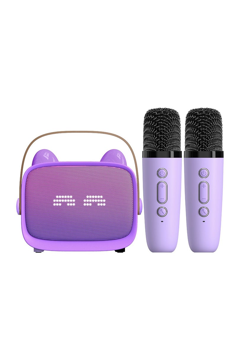 Kids Karaoke Speaker with Dual Microphones, Multiple Lighting Modes, Bluetooth Compatible Audio System, Holiday Gift, New Year Gift Purple  - Image 1