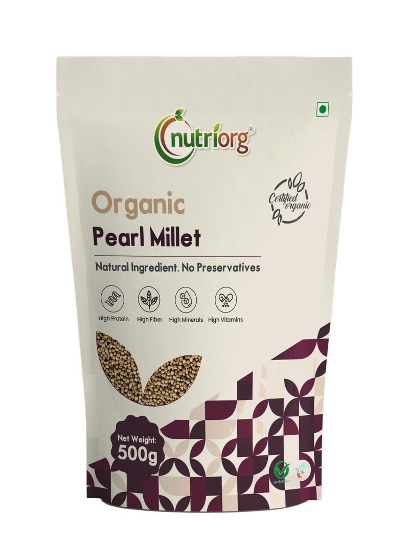 Nutriorg Organic Pearl Millet 500g   100% Certified Organic Millets Weight Loss  Gluten-free, Non-GMO, No Trans Fats - Image 1