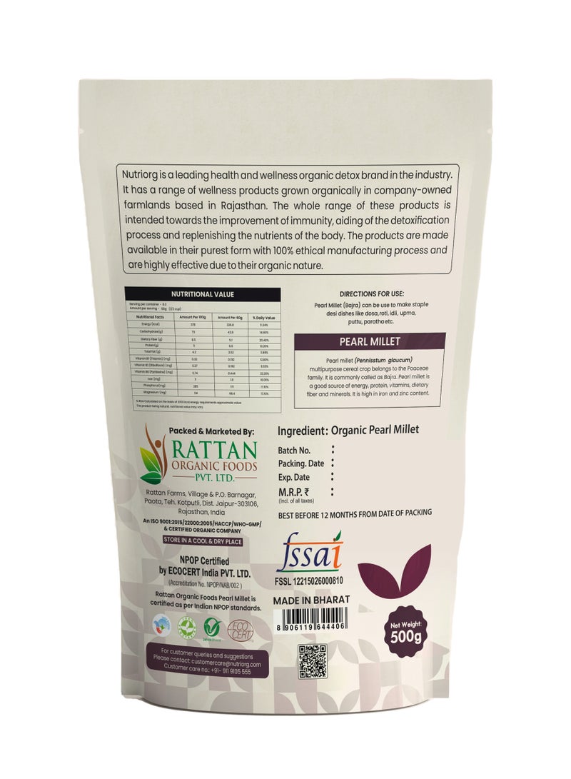 Nutriorg Organic Pearl Millet 500g   100% Certified Organic Millets Weight Loss  Gluten-free, Non-GMO, No Trans Fats - Image 2