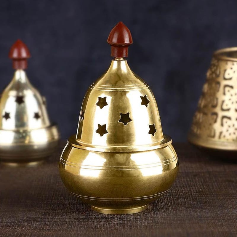 CraftVatika Akhand Brass Diya Round Apple Design Shape Diya for Puja Brass Deep Jyoti Oil Lamp for Home Temple Pooja Decor Gifts Pack of 1 - Image 4
