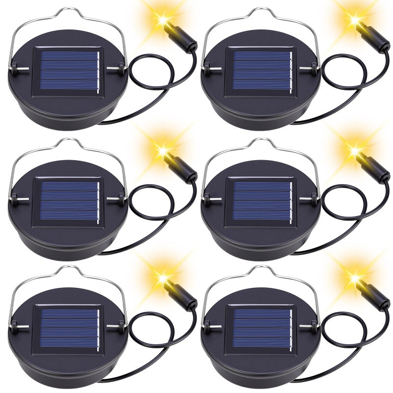 Kingdder 6 Pack Solar Light Replacement Top 3 Inch Solar Lantern Replacement Lid with 600mah Rechargeable Battery Waterproof Hanging Lamp Parts for Outdoor Patio Garden Warm Yellow Light - Image 2