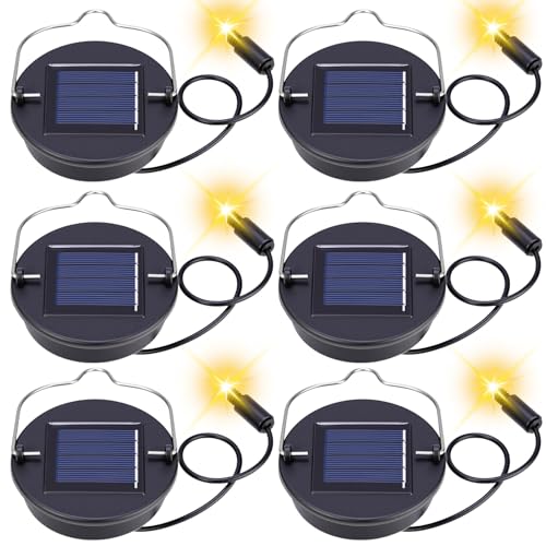 Kingdder 6 Pack Solar Light Replacement Top 3 Inch Solar Lantern Replacement Lid with 600mah Rechargeable Battery Waterproof Hanging Lamp Parts for Outdoor Patio Garden Warm Yellow Light - Image 1