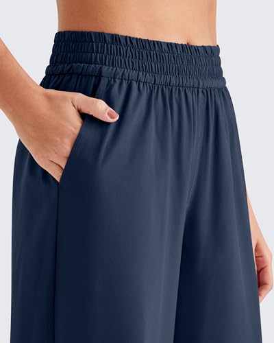 G4Free Flowy Pants for Women Quick Dry Travel Pants Open Bottom Wide Leg Pants Pull On Workout Yoga Trouser (Dark Blue,L,27") - Image 4