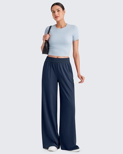 G4Free Flowy Pants for Women Quick Dry Travel Pants Open Bottom Wide Leg Pants Pull On Workout Yoga Trouser (Dark Blue,L,27") - Image 5