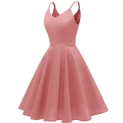 GOOBGS Women's 1950s Retro Vintage Spaghetti Strap Cocktail Swing Dresses with Pockets Blush S - Image 2
