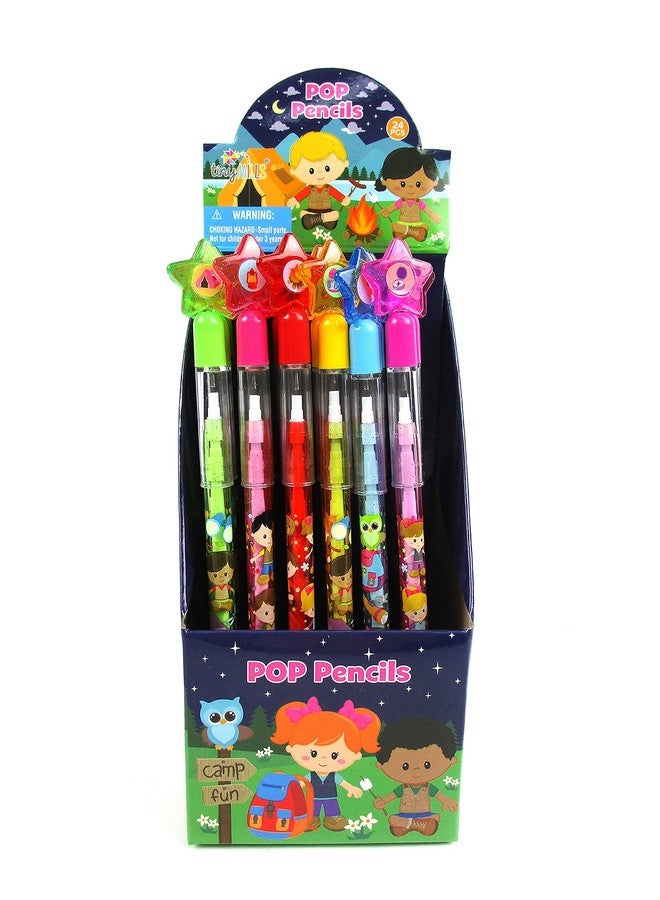 TINYMILLS 24 Pcs Camping Multi Point Stackable Push Pencil Assortment with Eraser for Carnival Prize Goodie Bag Stuffers Party Favors Boy Scouts Girl Scouts - Image 2