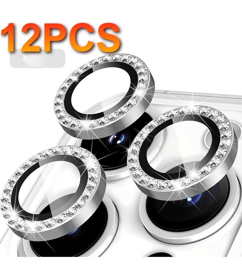12Pcs Black Diamond Lens Protector for iPhone 13 Pro 13 Pro Max 9H - Image 3