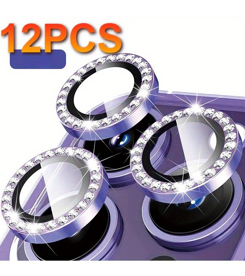 12Pcs Black Diamond Lens Protector for iPhone 13 Pro 13 Pro Max 9H - Image 4
