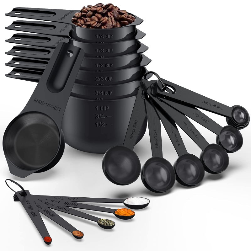 21 Pcs Stainless Steel Measuring Cups and Spoons Set Wildone Stackable Metal Measuring Cups and Spoons for Cooking  Baking Includes 7 Cups 9 Spoons and 5 Mini SpoonsBlack