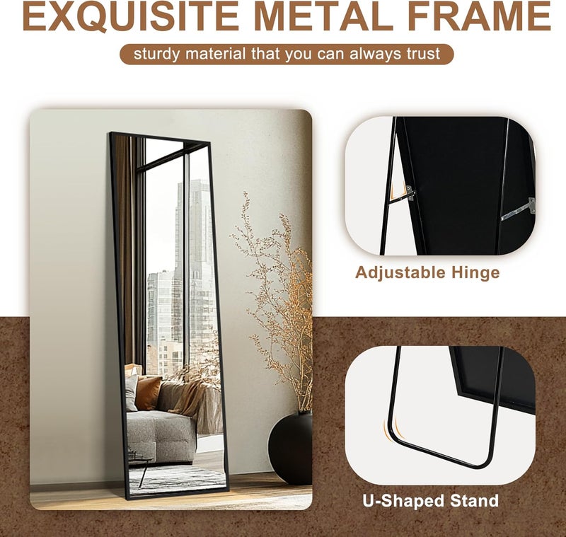 Delma Wall Full Length Mirror,Standing Mirror Full Body,Large Floor for Wall Door Bedroom Bathroom Living Room with Aluminium Frame(with Stand,56x15-Black) - Image 4