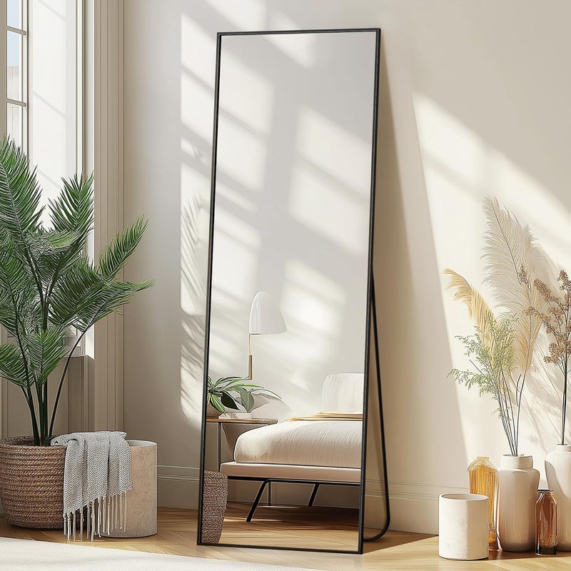 Delma Wall Full Length Mirror,Standing Mirror Full Body,Large Floor for Wall Door Bedroom Bathroom Living Room with Aluminium Frame(with Stand,56x15-Black) - Image 1