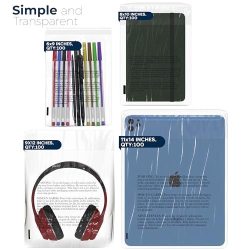 Retail Supply Co Poly Bags with Suffocation Warning 6x9", 8x10", 9x12", 11x14" - Combo Pack of 400 (100 each size) - Clear Poly Bags by Retail Supply Co - Resealable - Image 2