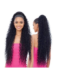 FASHION LINE Long Curly Drawstring Ponytail 30Synthetic Clip In Ponytail Extensions Black Color for Women Afro Curly Corn Wave Wavey Clip on Ponytail1B 