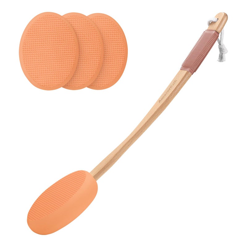 AmazerBath Lotion Applicator for Back Feet 4 Replaceable Pads with Long Handle Back Sunscreen Applicator for Kids Elderly Women Apply Cream Medicine Skin Cream Moisturizer Tanner Orange - Image 2