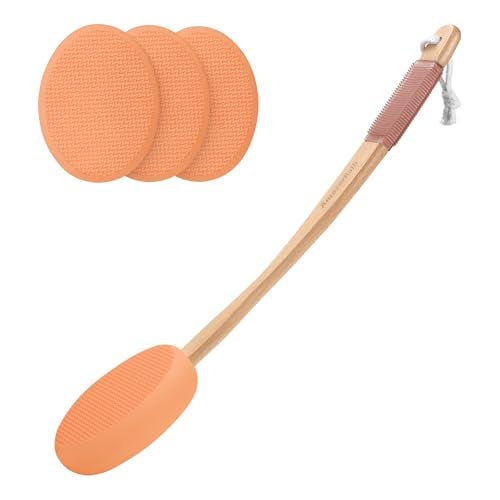 AmazerBath Lotion Applicator for Back Feet 4 Replaceable Pads with Long Handle Back Sunscreen Applicator for Kids Elderly Women Apply Cream Medicine Skin Cream Moisturizer Tanner Orange - Image 1