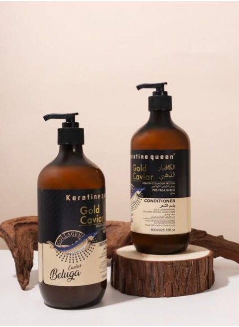 Gold Caviar Keratin Collagen Protein Hair Treatment Shampoo and Conditioner Set 800ml Shampoo and Conditioner 800ml