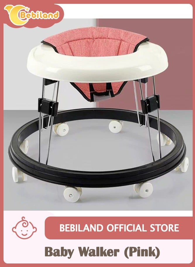 Bebiland Baby Walker, Baby Walker Foldable Adjustable Height,Multi-Function Anti-Rollover Toddler Walker,Suitable for All terrains for Baby Boys and Baby Girls 6-18Months 9 Heights Adjustable (Pink)  - Image 1