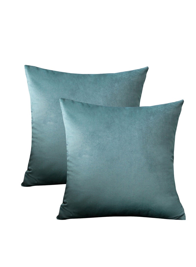 Throw Pillow Covers Teal Green Set of 2 45x45cm Fall Pillow Covers, Soft Velvet Farmhouse Neutral Decorative Pillowcases for Couch Sofa Bed, Home Boho Decor, Modern Cushion Covers - Image 2