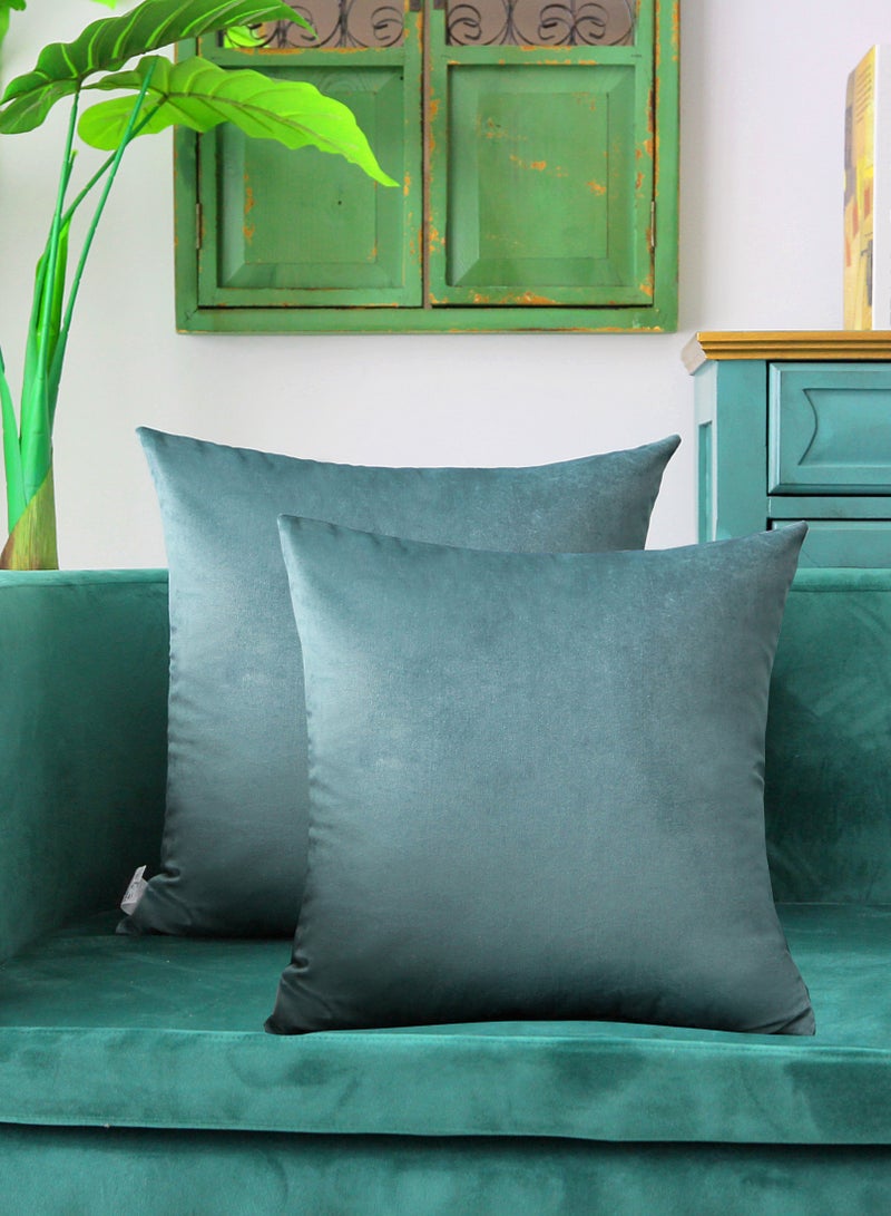 Throw Pillow Covers Teal Green Set of 2 45x45cm Fall Pillow Covers, Soft Velvet Farmhouse Neutral Decorative Pillowcases for Couch Sofa Bed, Home Boho Decor, Modern Cushion Covers - Image 1