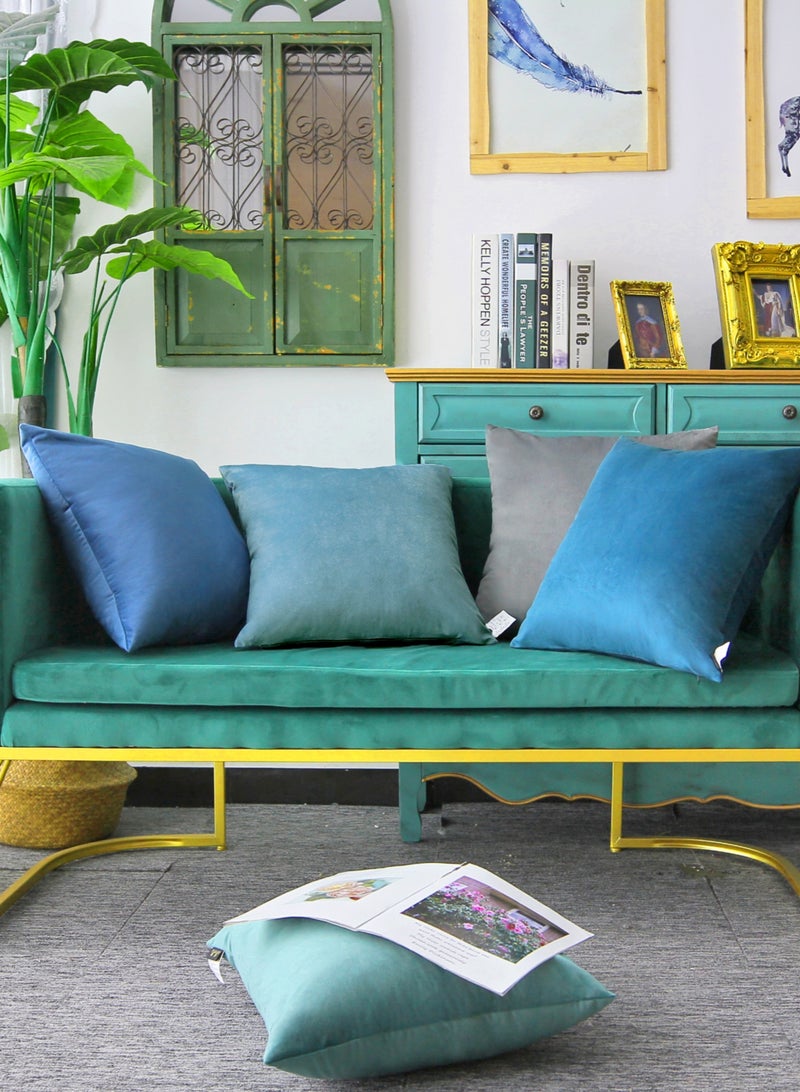 Throw Pillow Covers Teal Green Set of 2 45x45cm Fall Pillow Covers, Soft Velvet Farmhouse Neutral Decorative Pillowcases for Couch Sofa Bed, Home Boho Decor, Modern Cushion Covers - Image 5