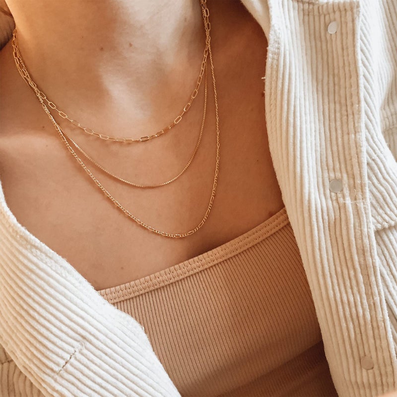 CHESKY 14K Gold Plated Layered Paperclip Chain Necklace, Dainty Layering Box Chains Link Set Trendy Multilayer Choker Necklaces Simple Handmade Jewelry Gift for Women - Image 4