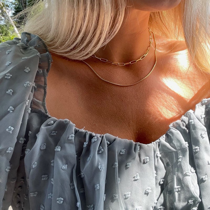 CHESKY 14K Gold Plated Layered Paperclip Chain Necklace, Dainty Layering Box Chains Link Set Trendy Multilayer Choker Necklaces Simple Handmade Jewelry Gift for Women - Image 3