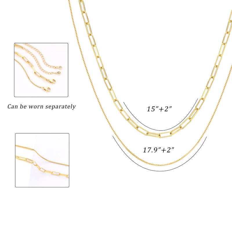CHESKY 14K Gold Plated Layered Paperclip Chain Necklace, Dainty Layering Box Chains Link Set Trendy Multilayer Choker Necklaces Simple Handmade Jewelry Gift for Women - Image 5