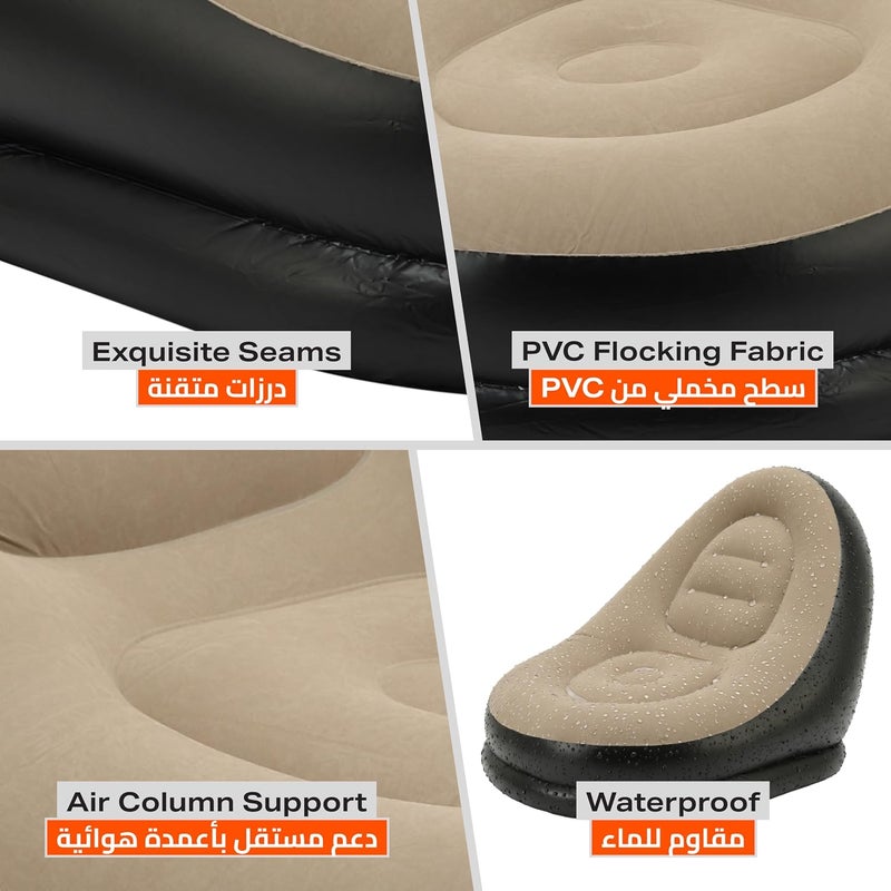 Inflatable Lounge Chair - 116x98x83cm - Folding Inflatable Sofa with Air Couch Footrest, Portable Lazy Necessity Furniture for Gaming, Reading, Camping, and Outdoor Relaxation - Black and Gray - Image 4