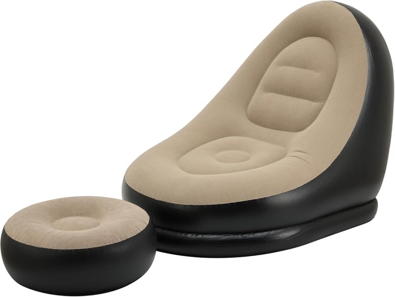 Inflatable Lounge Chair - 116x98x83cm - Folding Inflatable Sofa with Air Couch Footrest, Portable Lazy Necessity Furniture for Gaming, Reading, Camping, and Outdoor Relaxation - Black and Gray - Image 1