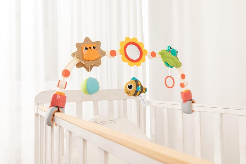 HOLA Portable Activity Arch for Babies – Adjustable Stroller, Car Seat, or Crib Toy with Interactive Rattles, Teethers, Mirror, and Sensory Toys for Fine Motor Skills and Cognitive Development 0M+ - Image 4