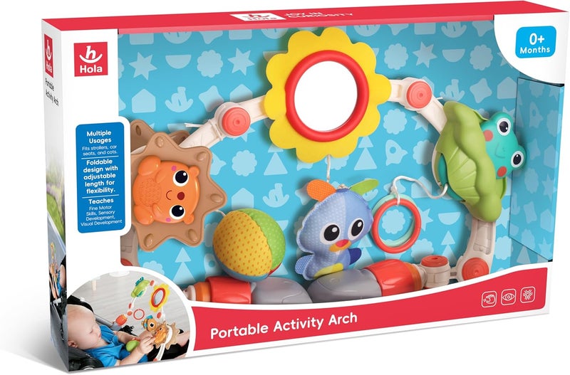 HOLA Portable Activity Arch for Babies – Adjustable Stroller, Car Seat, or Crib Toy with Interactive Rattles, Teethers, Mirror, and Sensory Toys for Fine Motor Skills and Cognitive Development 0M+ - Image 5