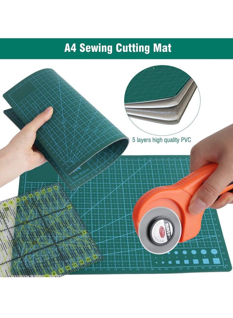 KASTWAVE 45mm Fabric Cutter Set, 96 PCS Rotary Cutter Kit,  5 Pcs Replacement Blades, Cutting Mat, Patchwork Ruler, Carving Knife,Scissors, Storage Bag, Sewing Clips,Sewing Full Tools for Quilting Supplies - Image 5