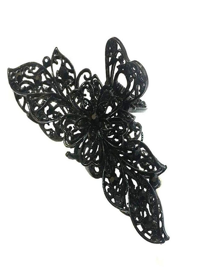 Fodattm Lady Women Black Retro Flowers Hair Claw Clip Vintage Rhinestone Alloy Large Size Hair Jaw Clips Hairpin Large Fancy Hair Barrette for Thick Hair (A#) - Image 1