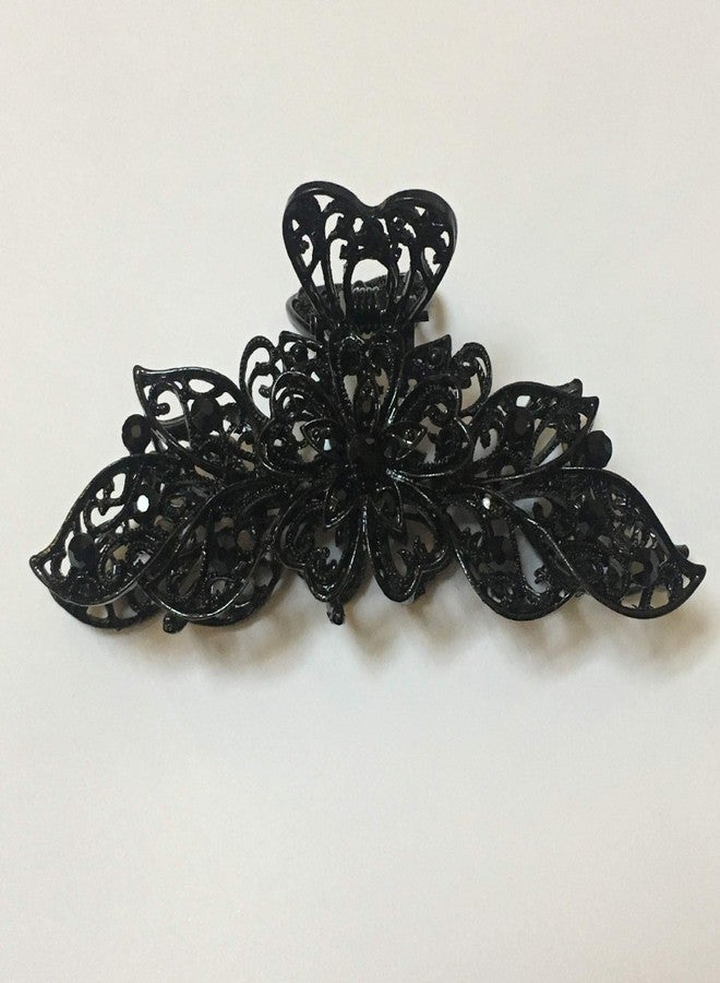 Fodattm Lady Women Black Retro Flowers Hair Claw Clip Vintage Rhinestone Alloy Large Size Hair Jaw Clips Hairpin Large Fancy Hair Barrette for Thick Hair (A#) - Image 2