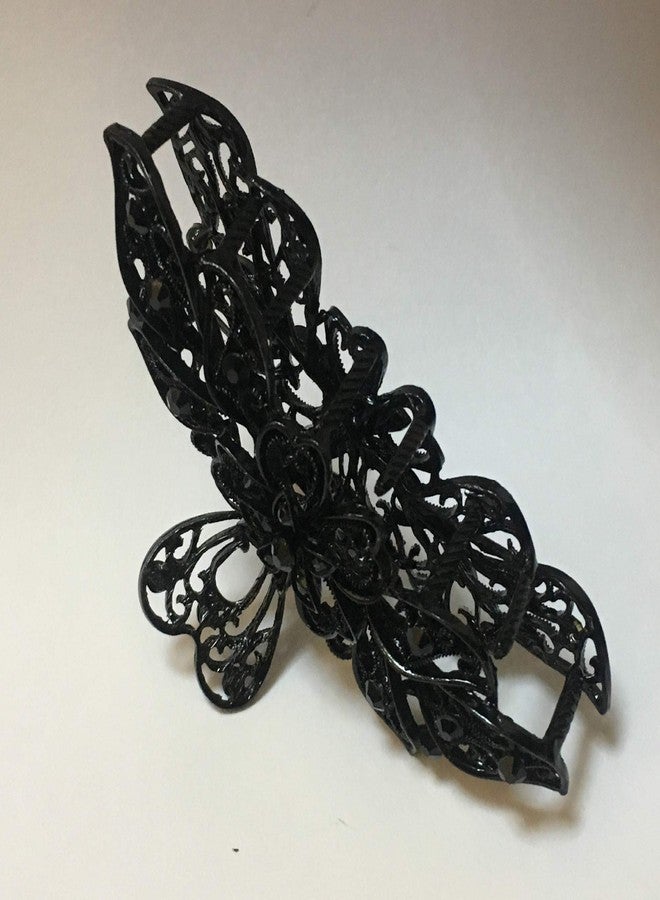 Fodattm Lady Women Black Retro Flowers Hair Claw Clip Vintage Rhinestone Alloy Large Size Hair Jaw Clips Hairpin Large Fancy Hair Barrette for Thick Hair (A#) - Image 4