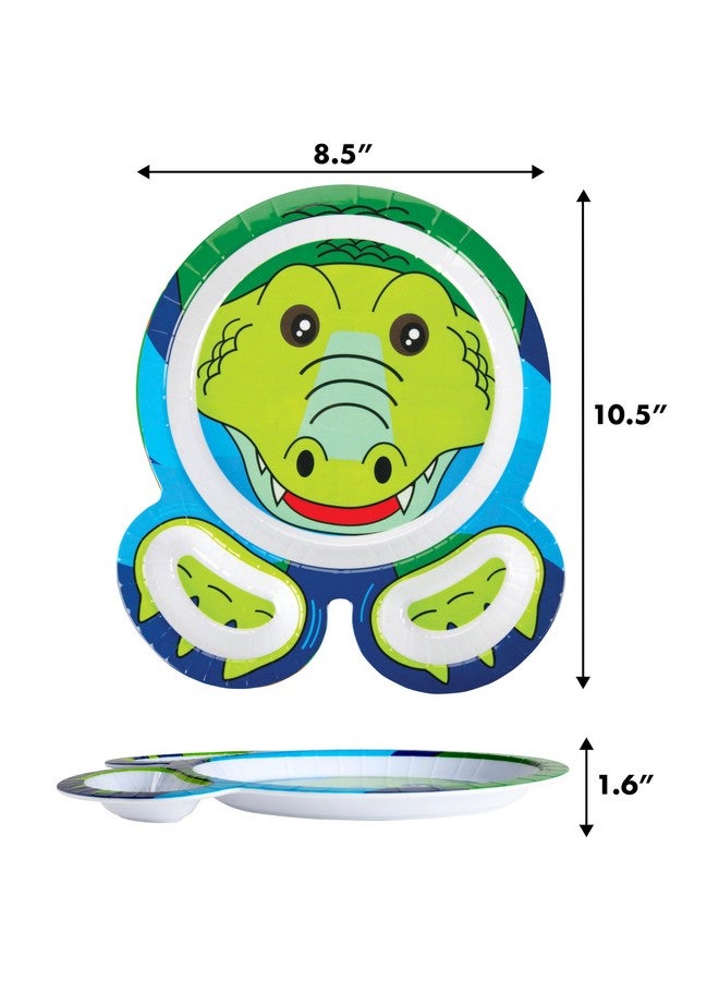 Bentology Zoo Friends Mealtime Melamine Feeding Plates Set Of 4 Different Cute Animal Pal Dishes For Kids Panda Alligator Tiger & Monkey Divided Compartments Bpa Free - Image 3