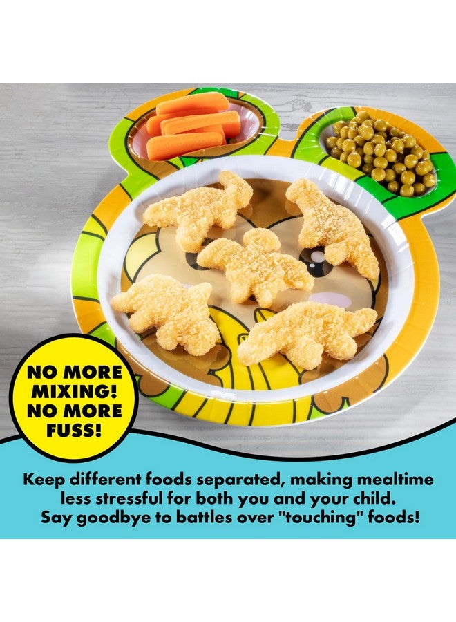 Bentology Zoo Friends Mealtime Melamine Feeding Plates Set Of 4 Different Cute Animal Pal Dishes For Kids Panda Alligator Tiger & Monkey Divided Compartments Bpa Free - Image 4