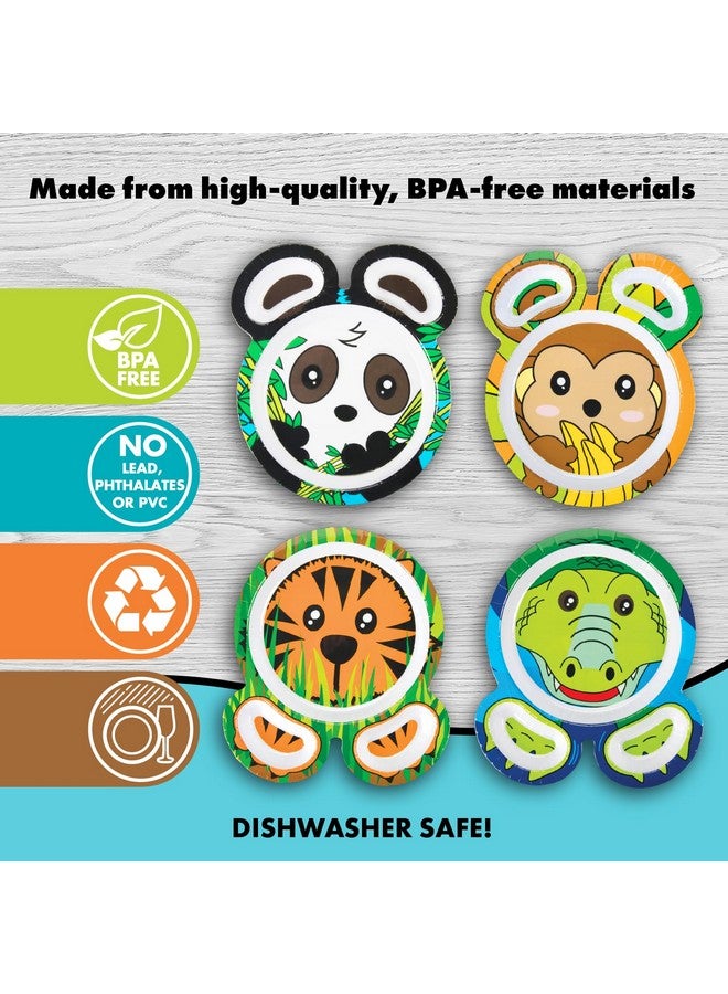 Bentology Zoo Friends Mealtime Melamine Feeding Plates Set Of 4 Different Cute Animal Pal Dishes For Kids Panda Alligator Tiger & Monkey Divided Compartments Bpa Free - Image 5