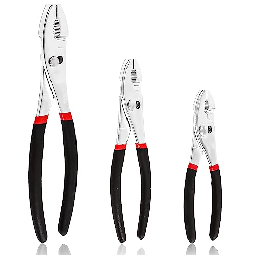 Swpeet 3Pcs 6 Inch8 Inch10 Inch Black Steel SlipJoint Pliers Pliers Set MultiGrip Pliers Slip Joint with Rubber Grip Handle Fine Grip Teeth in Front and Coarse Teeth in BackRust Resistant - Image 1