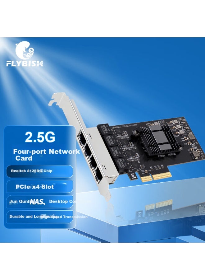 Flybish Na8125-t4 Pci-ex4 Quad Port 2.5g Network Card With Rtl8125bg Chip, 4 Ethernet Ports 2500m Wired Network Card For Nas, Esxi, Soft Router, Pxe Boot Without Disk - Image 1