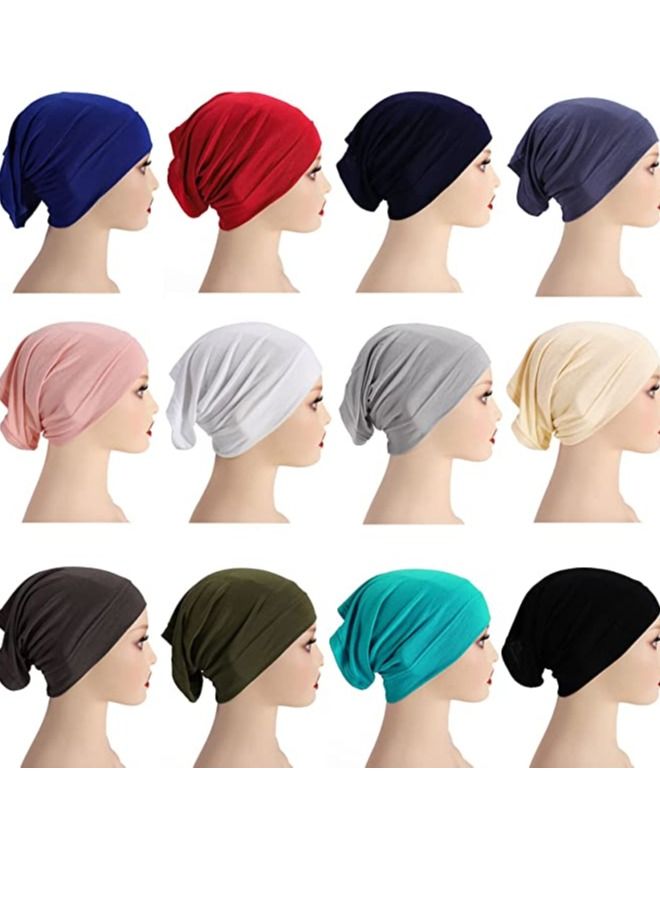 Excefore Hijab Undercap Scarf, 12Pcs Under Scarf Cap Caps for Women Men Turban Head Wraps Solid Color Tube Unisex Stretch Dreadlocks Neck Cover - Image 1