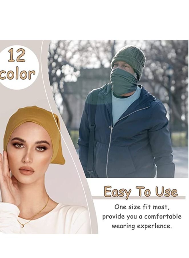 Excefore Hijab Undercap Scarf, 12Pcs Under Scarf Cap Caps for Women Men Turban Head Wraps Solid Color Tube Unisex Stretch Dreadlocks Neck Cover - Image 3