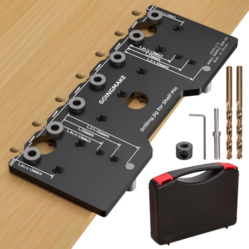 GOINGMAKE Shelf Pin Jig 1/4 Inch Aluminum Alloy Shelf Pin Drilling Jig Drill Guide for Straight Holes Shelf Pin Drilling Jig Cabinet Hardware Jig Shelf Pin Drilling Template Woodworking Tools - Image 1