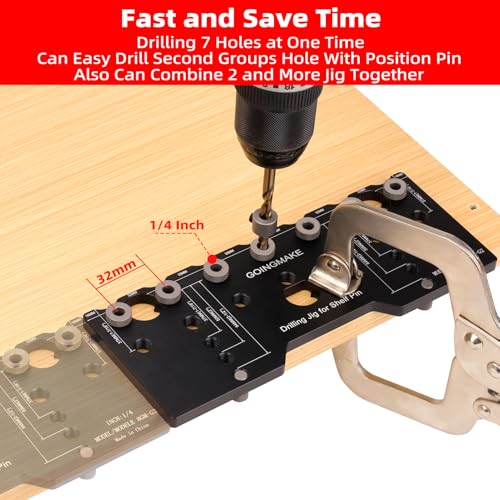 GOINGMAKE Shelf Pin Jig 1/4 Inch Aluminum Alloy Shelf Pin Drilling Jig Drill Guide for Straight Holes Shelf Pin Drilling Jig Cabinet Hardware Jig Shelf Pin Drilling Template Woodworking Tools - Image 3