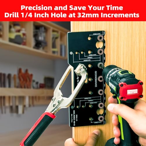 GOINGMAKE Shelf Pin Jig 1/4 Inch Aluminum Alloy Shelf Pin Drilling Jig Drill Guide for Straight Holes Shelf Pin Drilling Jig Cabinet Hardware Jig Shelf Pin Drilling Template Woodworking Tools - Image 5