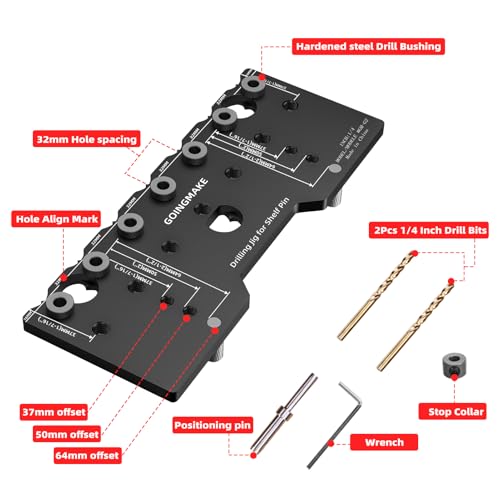 GOINGMAKE Shelf Pin Jig 1/4 Inch Aluminum Alloy Shelf Pin Drilling Jig Drill Guide for Straight Holes Shelf Pin Drilling Jig Cabinet Hardware Jig Shelf Pin Drilling Template Woodworking Tools - Image 2