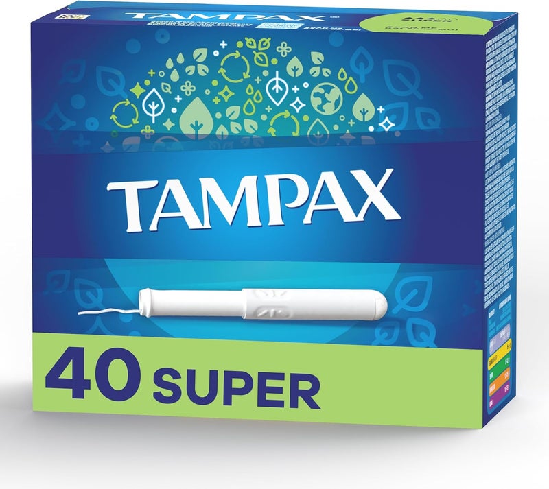 Tampax Cardboard Applicator Tampons, Super Absorbency, 40 Count - Image 1