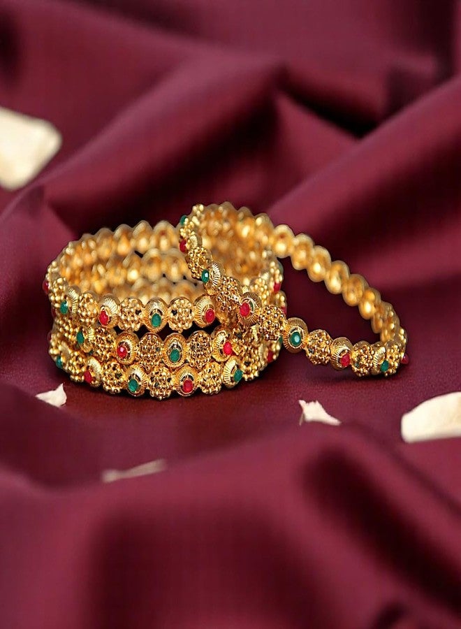 ACCESSHER Gold Plated Bangle Style Brass Kada For Women | Traditional Rajwadi Bangles with Semi-precious Stones | Stylish Bangles Set for Girls and Women (2.6) - Image 3