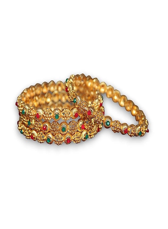 ACCESSHER Gold Plated Bangle Style Brass Kada For Women | Traditional Rajwadi Bangles with Semi-precious Stones | Stylish Bangles Set for Girls and Women (2.6) - Image 1
