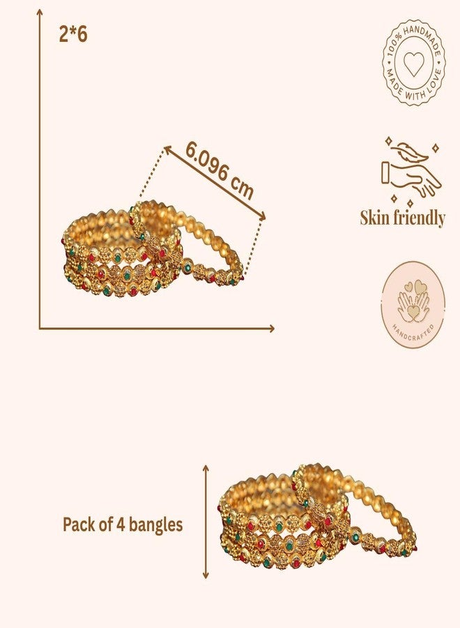 ACCESSHER Gold Plated Bangle Style Brass Kada For Women | Traditional Rajwadi Bangles with Semi-precious Stones | Stylish Bangles Set for Girls and Women (2.6) - Image 5